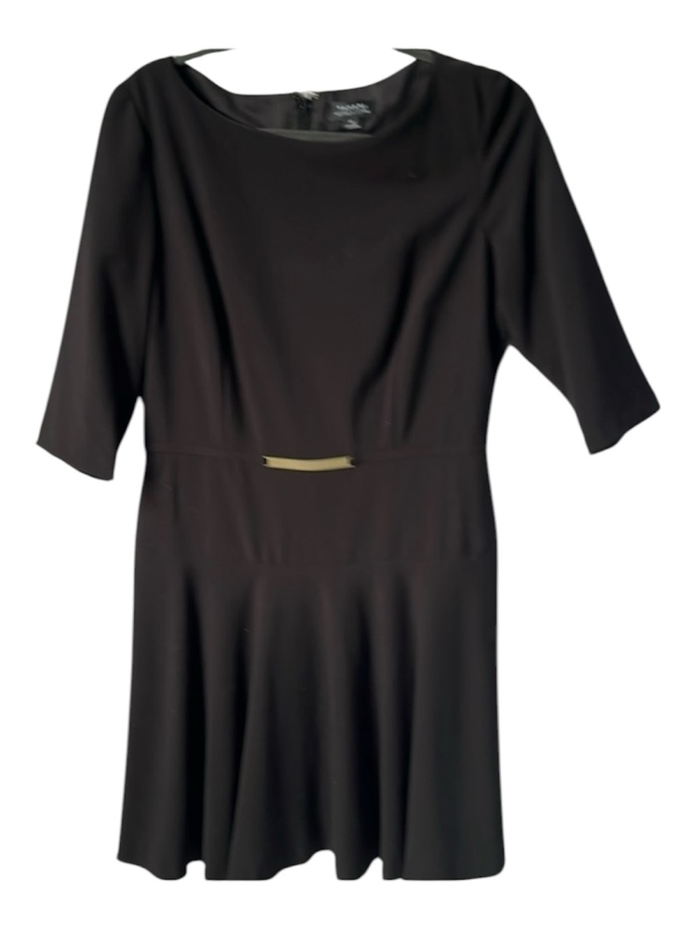 Tahari Arthur S Levine Black Fit Flare Dress Gold Detail Size 10